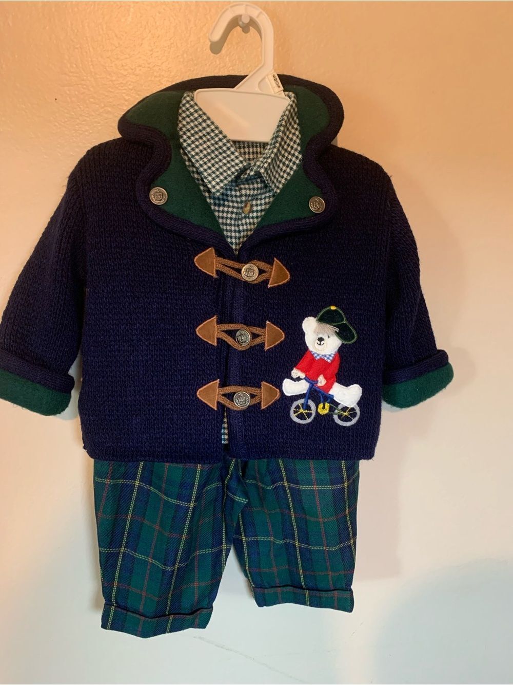 Preppy Cottagecore Vintage 90’s kids wear toggle cardigan 3 piece kids 3-6 mont